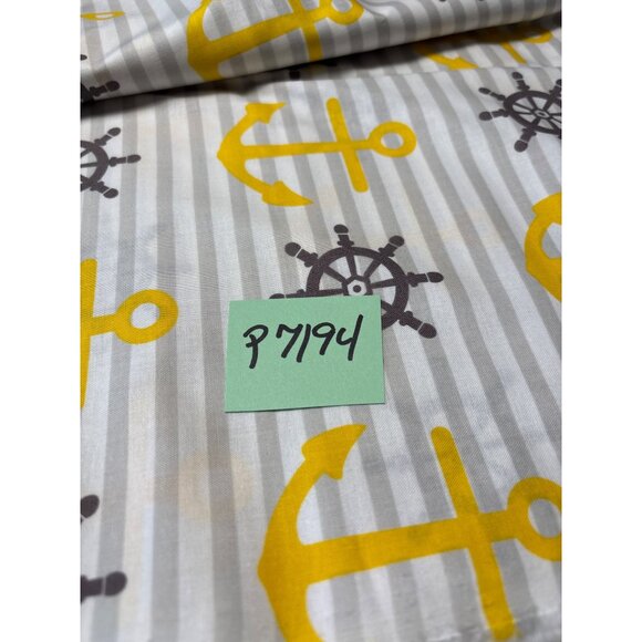 Waverly Anchors & Ship Wheels Nautical Fabric 1 yard + 6" x 44" Cotton Gray & Ye - Picture 5 of 5